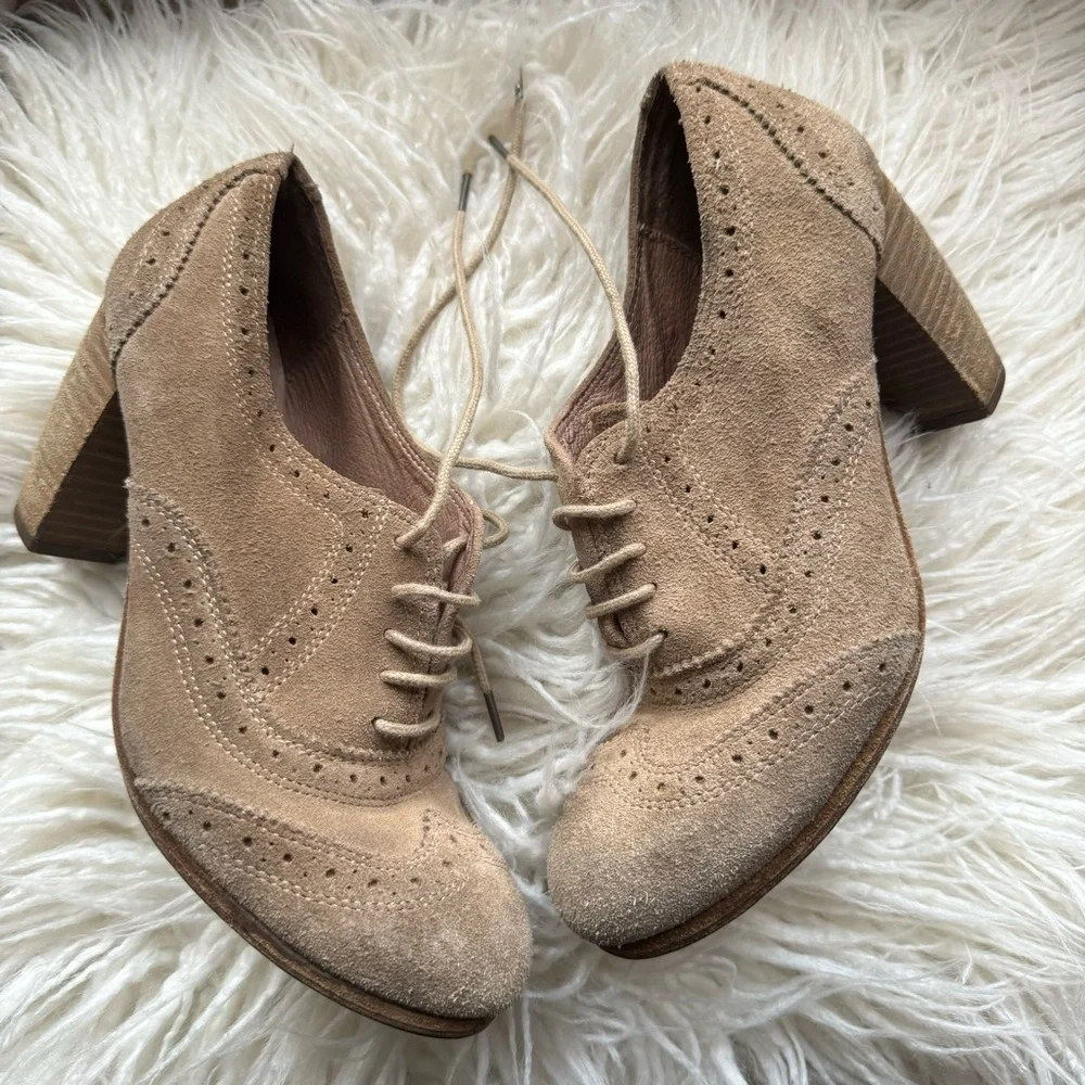 ALLSAINTS SPITAFIELDS Heeled Oxford Wingtip Suede Lace Up • size 38 (7.5) - Picture 12 of 16